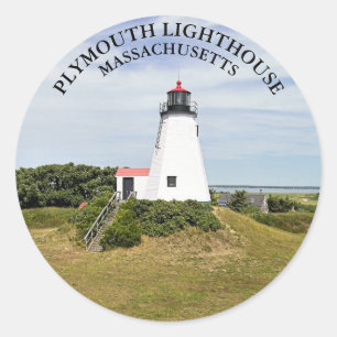 Plymouth Lighthouse, Massachusetts Round Stickers Runt Klistermärke