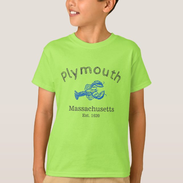 Plymouth Massachusetts Blue Lobster T-shirt, pojke T Shirt (Framsida)