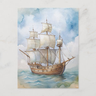 Plymouth Massachusetts Mayblommor Frakt Painting Vykort
