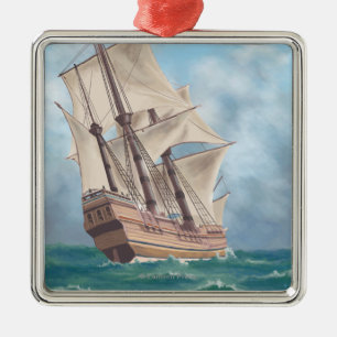 Plymouth MassachusettsView av Mayfloweren Julgransprydnad Metall