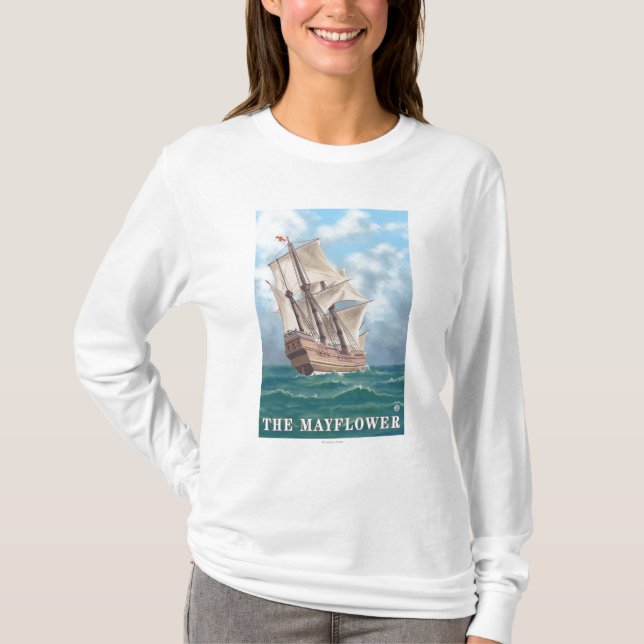 Plymouth MassachusettsView av Mayfloweren T Shirt (Framsida)