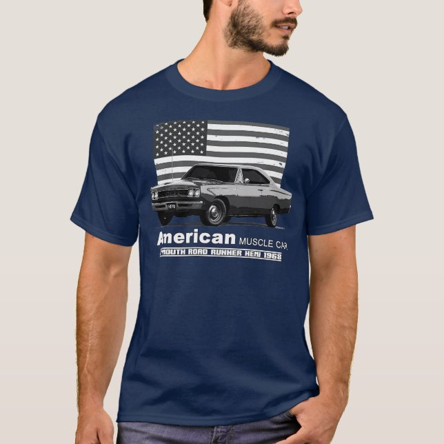 Plymouth Road Runner American Muscle 60s 70s Old i T Shirt (Framsida)