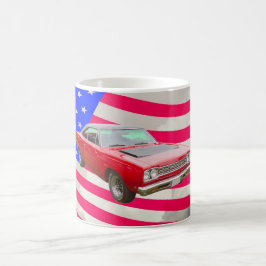 Plymouth Roadrunner 1968 och amerikanska flaggan Kaffemugg