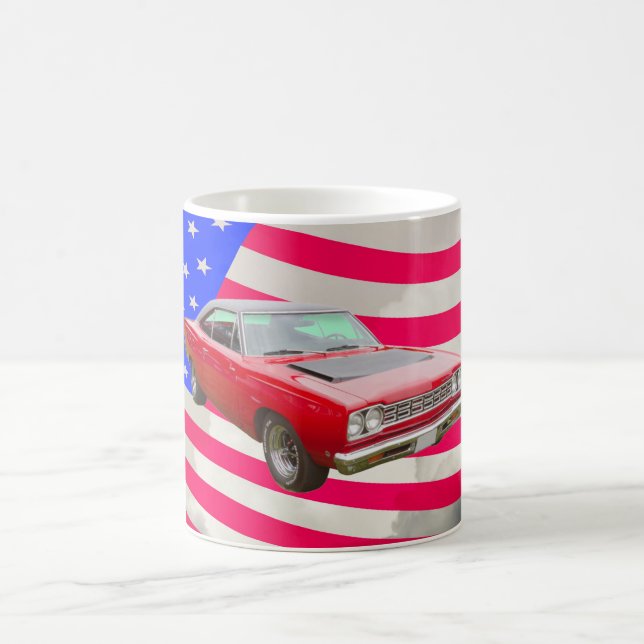 Plymouth Roadrunner 1968 och amerikanska flaggan Kaffemugg (Center)