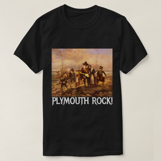 Plymouth Sten Thanksgiving Pilgrims Rocking Guitar T Shirt (Design framsida)