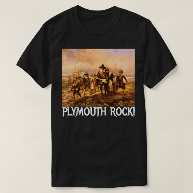 Plymouth Sten Thanksgiving Pilgrims Rocking Guitar T Shirt (Design framsida)