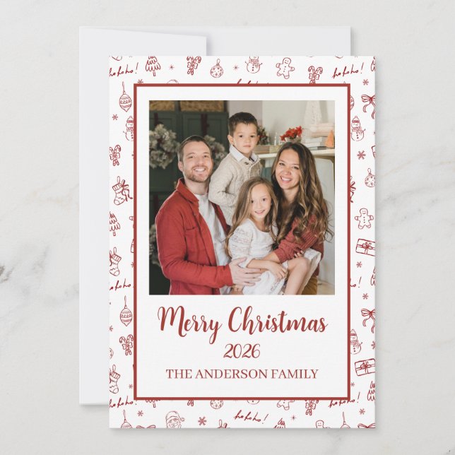 Plyschig Handritad Klotter Röd Julkort (Framsida)