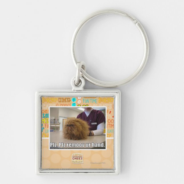 Plz-remoovur räcker fyrkantig silverfärgad nyckelring (Framsidan)