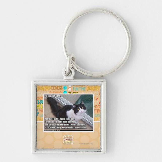 Plz till den öppna dörren fyrkantig silverfärgad nyckelring (Framsidan)