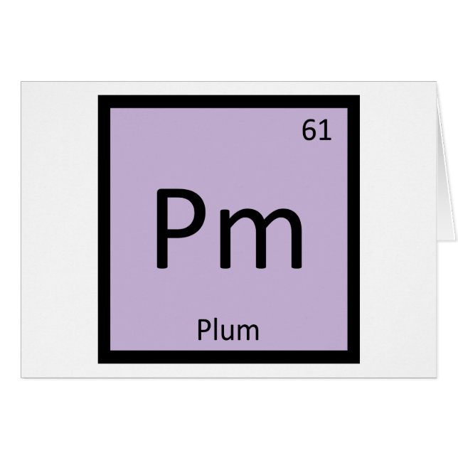 Pm - Plommon Frukt Kemi Periodiska Systemet Symbol Hälsningskort (Framsidan Horizontal)