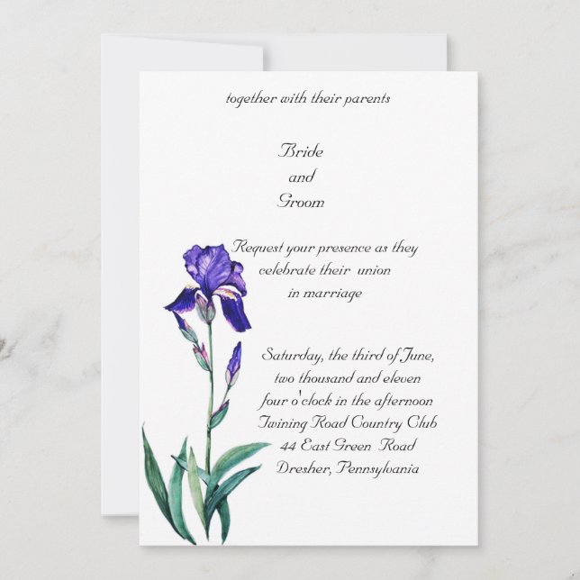 PMACarlson Elegant Iris Bröllopsinbjudan Inbjudningar (Framsida)