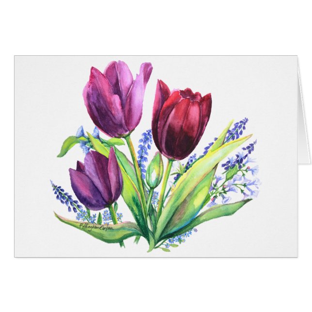 PMACarlson Tulips with Vår Flowers Card Hälsningskort (Framsidan Horizontal)