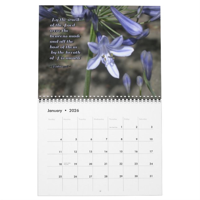 Pmarims inspirationsmur, blommor kalender (Jan 2026)