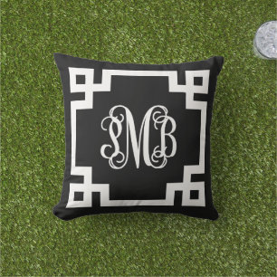 PMB Black and White Grekiska Nyckel-skript Monogra Kudde
