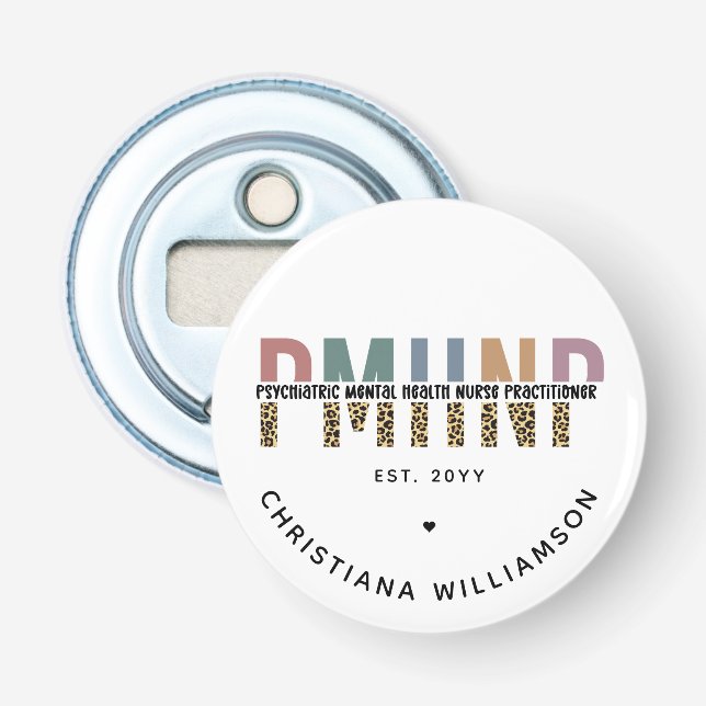 PMHNP Leopard Skriv ut Psychionic Mental Health NP Flasköppnare (Framsidan)