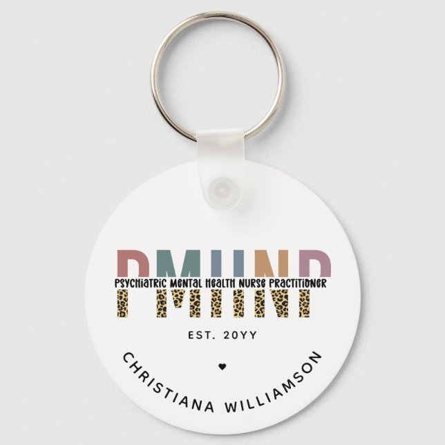PMHNP Leopard Skriv ut Psychionic Mental Health NP Nyckelring (Framsida)