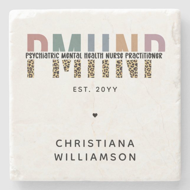 PMHNP Leopard Skriv ut Psychionic Mental Health NP Stenunderlägg (Framsidan)