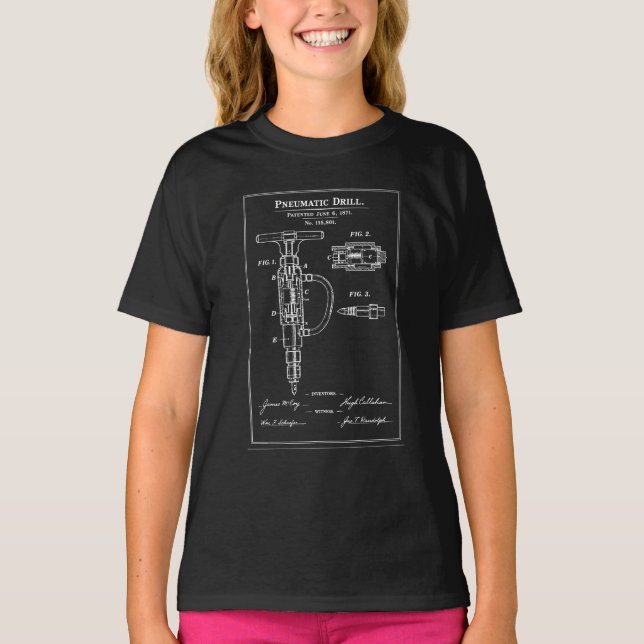 Pneumatic Drill Blueprint Patent T Shirt (Framsida)