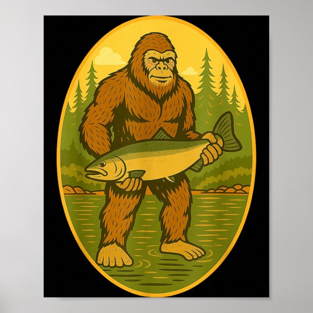 Pnw Steelhead Sasquatch Fishing Big Foot Salmon Fi Poster (Framsidan)