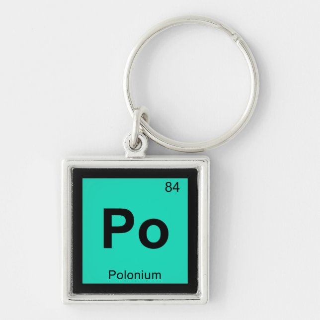 Po - Poloniumkemi Periodic Bord Symbol Fyrkantig Silverfärgad Nyckelring (Framsidan)