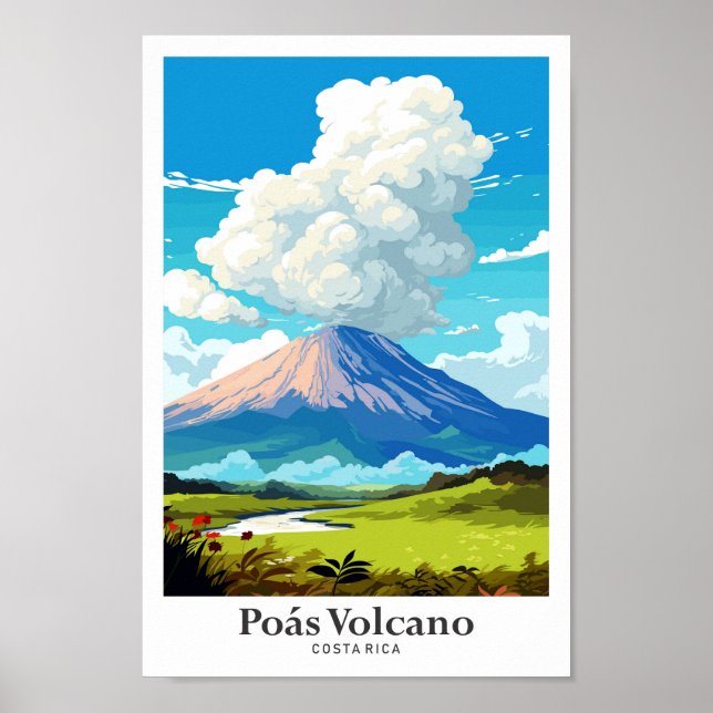 Poas Volcano Costa Rica Art Travel Illustration Poster (Framsidan)