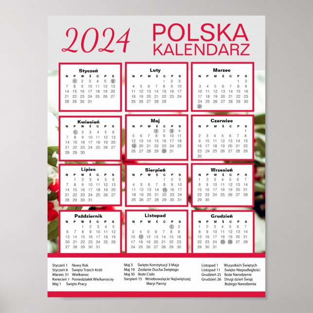 Pobierz Kalendarz | Polska 2024 Polsk kalender Poster (Framsidan)