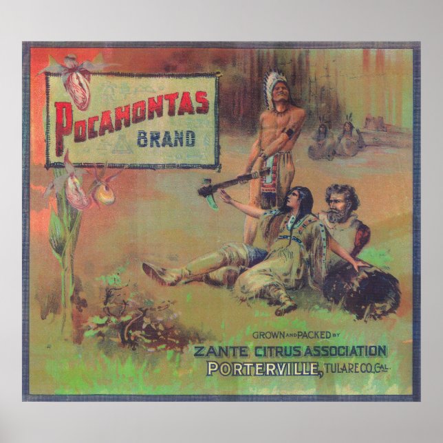 Pocahontas Orange LabelPorterville, CA Poster (Framsidan)