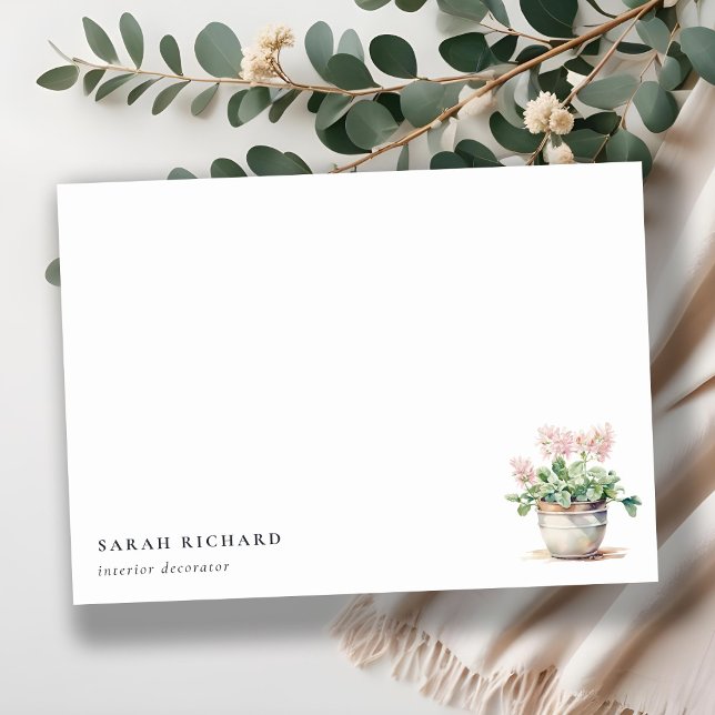 Pockad Blommigt House Plants Watercolor Botanical Anteckningskort (Skapare uppladdad)