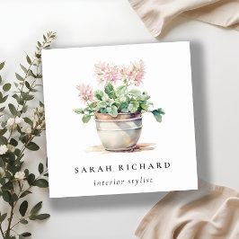 Pockad Blommigt House Plants Watercolor Botanical Fyrkantigt Visitkort