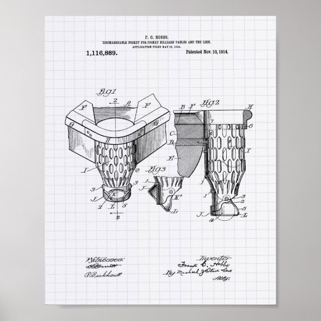 Pocket Billiard 1914 Patent Art - Led Peper Poster (Framsidan)
