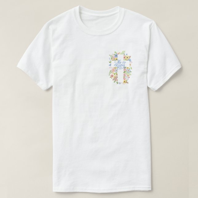 Pocket Blommigt Kor Han är Risen Påsk Unisex T Shirt (Design framsida)