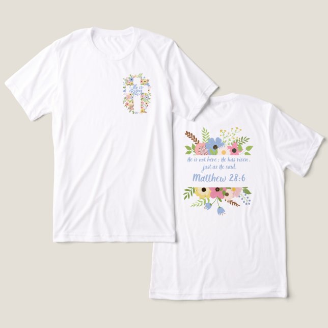 Pocket Blommigt Kor Han är Risen Påsk Unisex T Shirt (Design fram och bak)