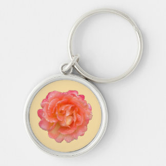 Pocket Bloom: Minimal Rose Keychain Rund Silverfärgad Nyckelring