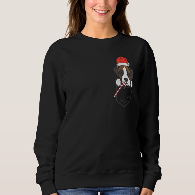 Pocket Boxer Santa Dog Christmas Xmas Men Women T Shirt (Framsida)