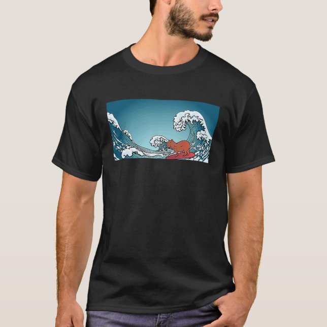 Pocket Capybara Surfer Guinea Gris Rodent T Shirt (Framsida)