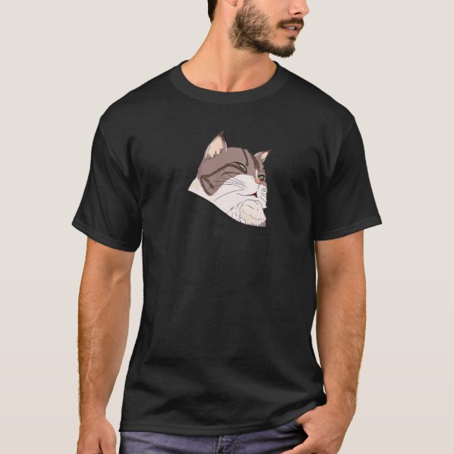 Pocket Cat Tänker Meme T Shirt (Framsida)