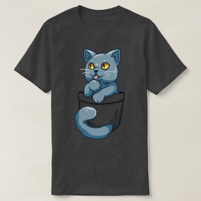Pocket Cute British Shorthair Cat T Shirt (Design framsida)