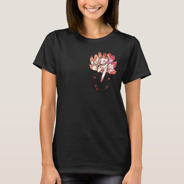 Pocket Cute Kitsune Fox T Shirt (Framsida)