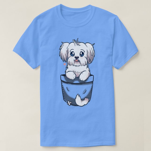 Pocket Cute Maltese Hund T Shirt (Design framsida)
