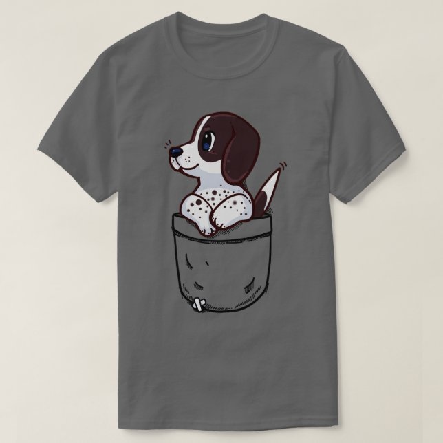 Pocket Cute Pointer Puppy Hund T Shirt (Design framsida)