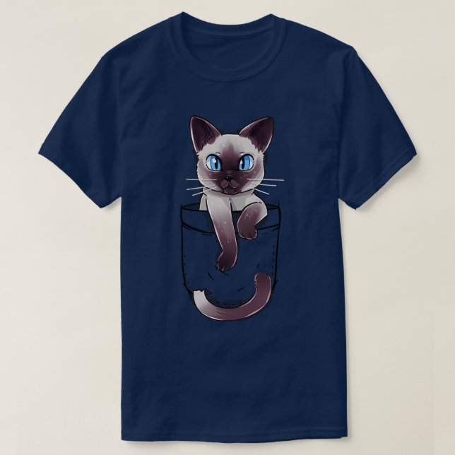 Pocket Cute Siamese Cat Kitten T Shirt (Design framsida)
