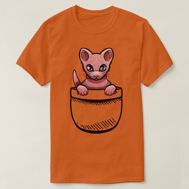 Pocket Cute Sphynx Cat T Shirt (Design framsida)