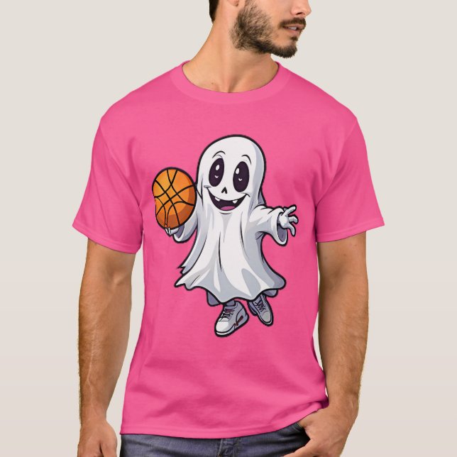Pocket Ghost Basketball Halloween Spooky T Shirt (Framsida)