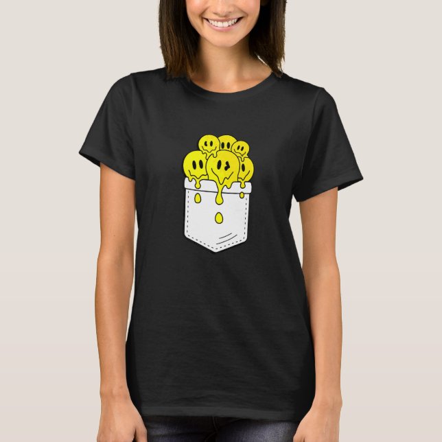 Pocket Gult Smile Ansikte Smälter Happity Graphi T Shirt (Framsida)