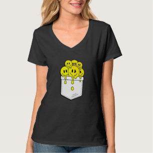 Pocket Gult Smile Ansikte Smälter Happity Graphi T Shirt