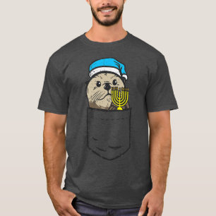Pocket Jewish Otter Menorah Hanukkah Chanukah Anim T Shirt