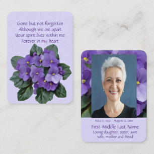 Pocket Keepsaké Memorial African Violet Lila Visitkort