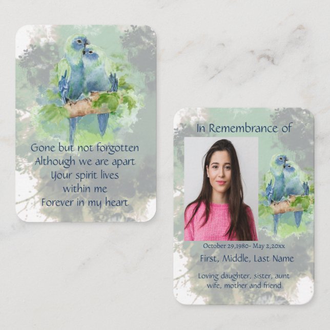 Pocket KeepVEY Remfamement Tropical Parrots Blue Visitkort (Fram/baksida)
