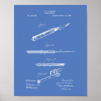Pocket Knivar 1893 Patent Art Blueprint Poster