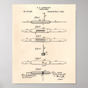 Pocket Knivar 1893 Patent Art Old Peper Poster